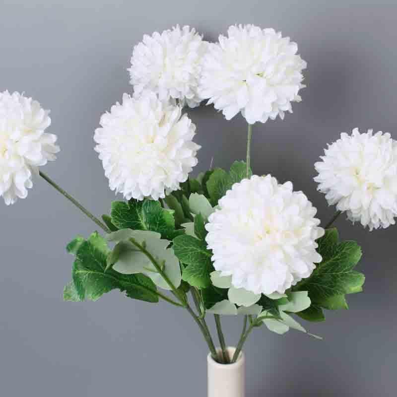 Artificial Flowers - Artificial Chrysanthemum Floral Sticks (White) - Set Of Three