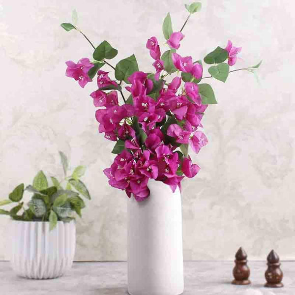 Artificial Flowers - Ava White Vase With Faux Pink Bougainvillea Sticks
