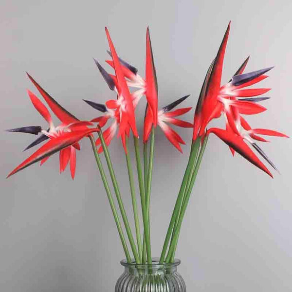Artificial Flowers - Birds Of Paradise Floral Sticks (Red) - Set Of Six