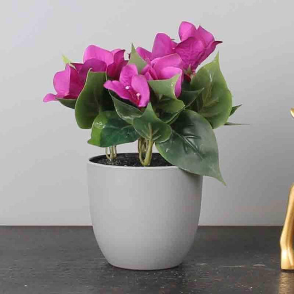 Artificial Flowers - Bogo Faux Pink Bougainvillea - Grey Pot
