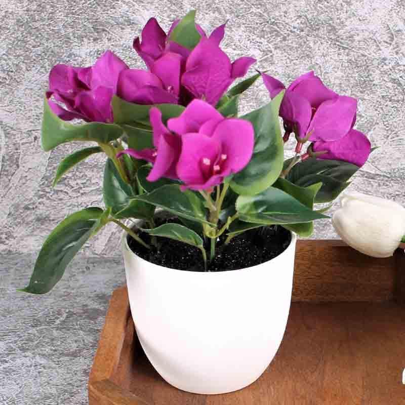 Artificial Flowers - Bogo Faux Pink Bougainvillea - White Pot