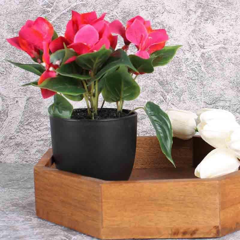 Artificial Flowers - Bogo Faux Red Bougainvillea - Black Pot