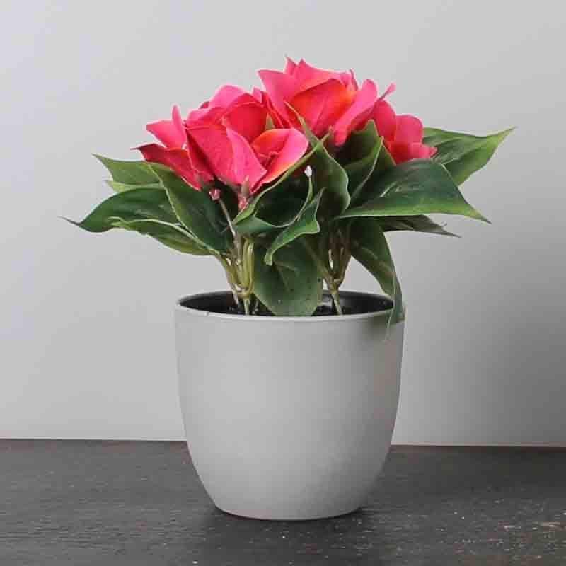 Artificial Flowers - Bogo Faux Red Bougainvillea - Grey Pot