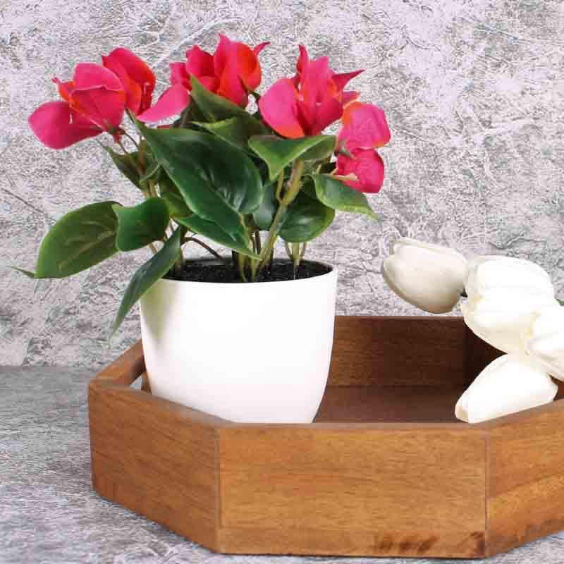 Artificial Flowers - Bogo Faux Red Bougainvillea - White Pot