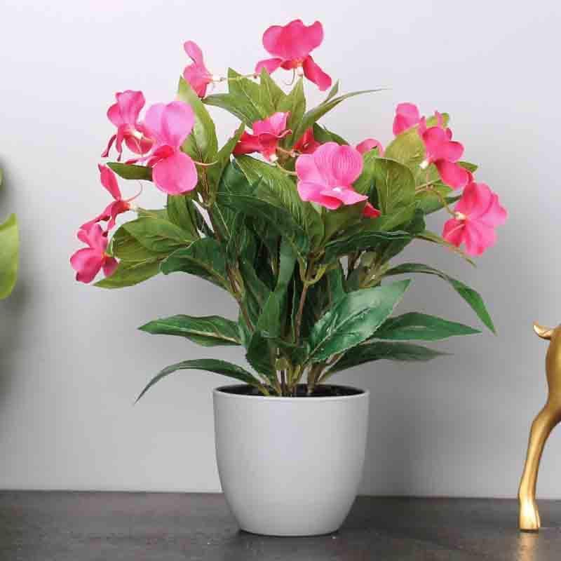 Artificial Flowers - Doh Faux Pink Daisy Floral Pot - Grey Vase