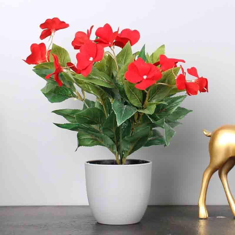Artificial Flowers - Doh Faux Red Daisy Floral Pot - Grey Vase