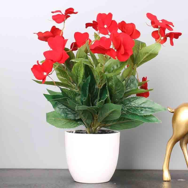 Artificial Flowers - Doh Faux Red Daisy Floral Pot - White Vase