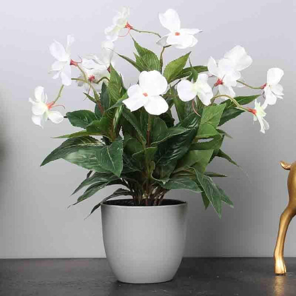 Artificial Flowers - Doh Faux White Daisy Floral Pot - Grey Vase