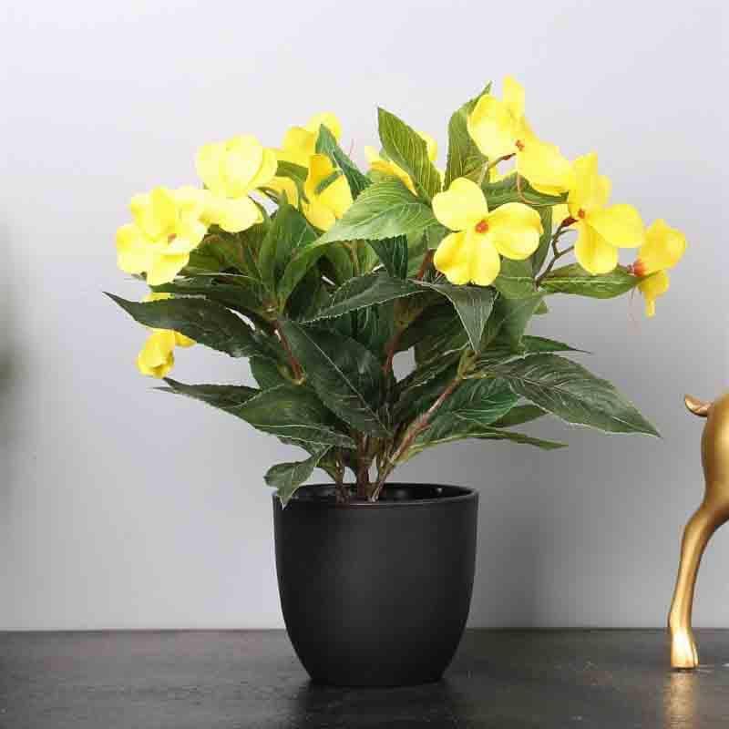 Artificial Flowers - Doh Faux Yellow Daisy Floral Pot - Charcoal Vase
