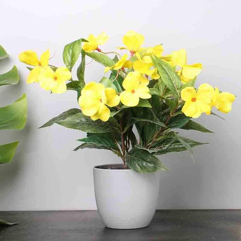 Artificial Flowers - Doh Faux Yellow Daisy Floral Pot - Grey Vase