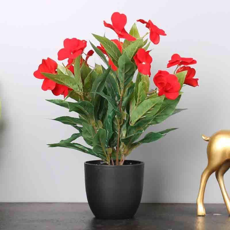 Artificial Flowers - Doh Red Faux Daisy Floral Pot - Black Vase