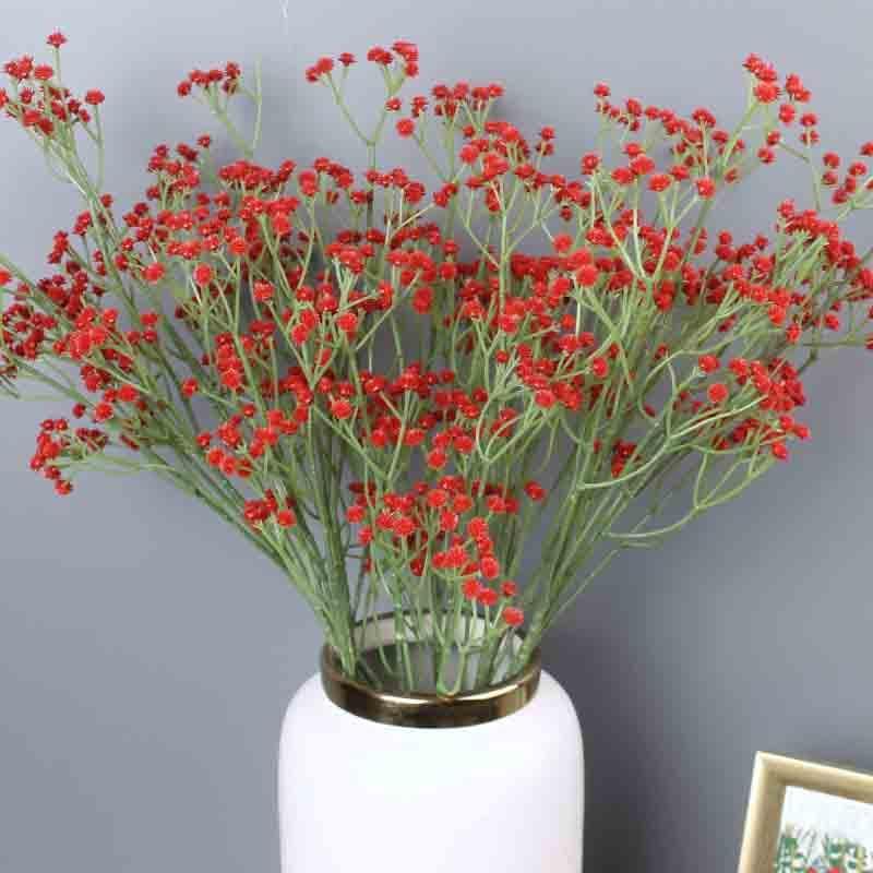 Artificial Flowers - Faux Baby's Breath Floral Sticks (Carmine Red) - Set Of Six