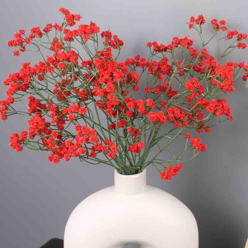 Artificial Flowers - Faux Baby's Breath Floral Sticks (Red) - Set Of Six