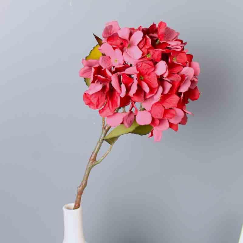 Artificial Flowers - Faux Hydrangea Floral Stick - Red