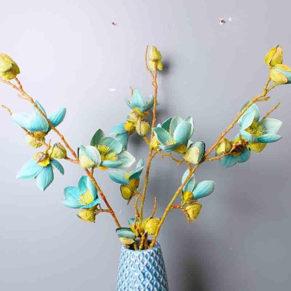 Artificial Flowers - Faux Magnolia Floral Stick - Blue