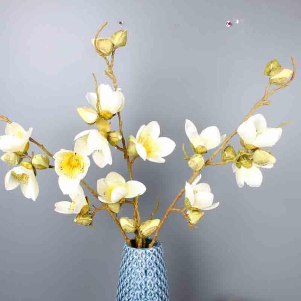Artificial Flowers - Faux Magnolia Floral Stick - White