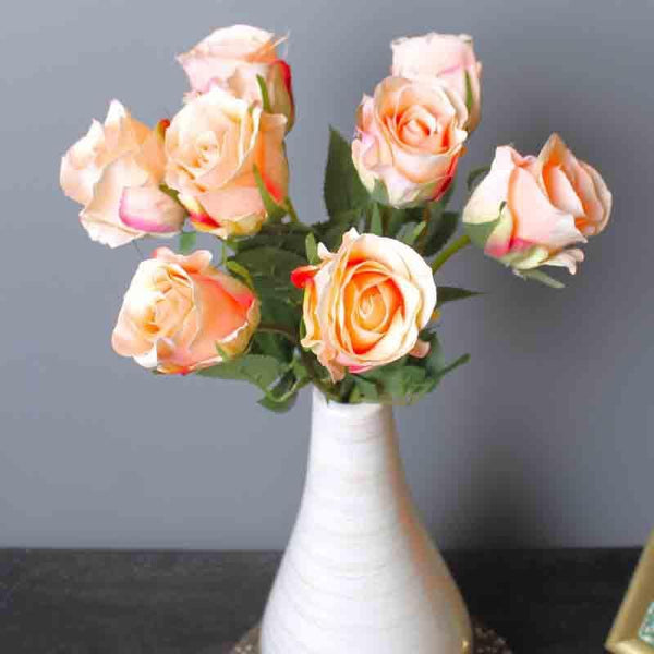 Artificial Flowers - Faux Rose Bouquet (Peach) - Set Of Eight