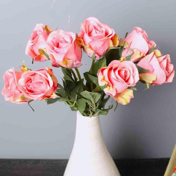 Artificial Flowers - Faux Rose Bouquet (Pink) - Set Of Eight