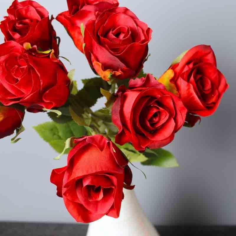 Artificial Flowers - Faux Rose Bouquet (Red) - Set Of Eight