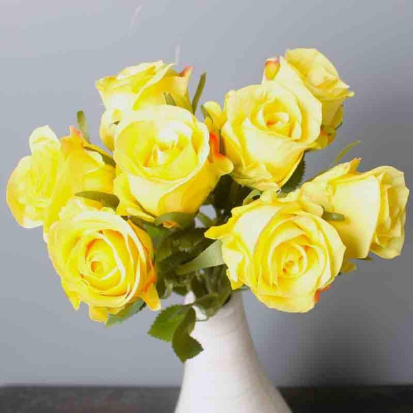 Artificial Flowers - Faux Rose Bouquet (Yellow) - Set Of Eight