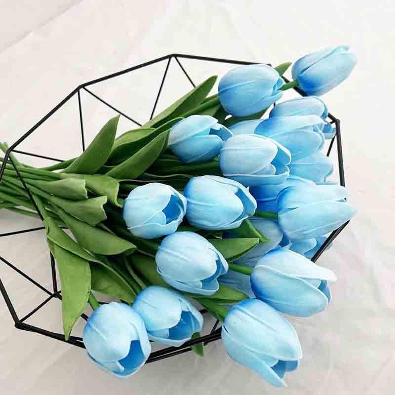 Artificial Flowers - Faux Tulip Sticks (Blue) - Set Of Ten