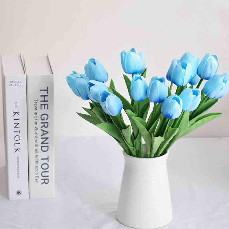 Artificial Flowers - Faux Tulip Sticks (Blue) - Set Of Ten