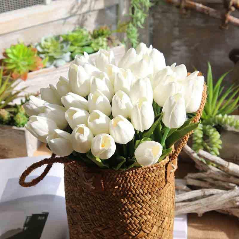 Artificial Flowers - Faux Tulip Sticks (White) - Set Of Six