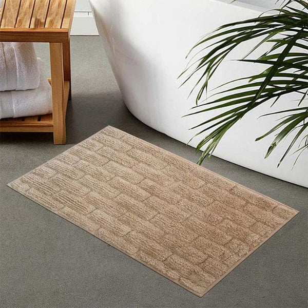 Bath Mats - Beige Tiled Cotton Bathmat