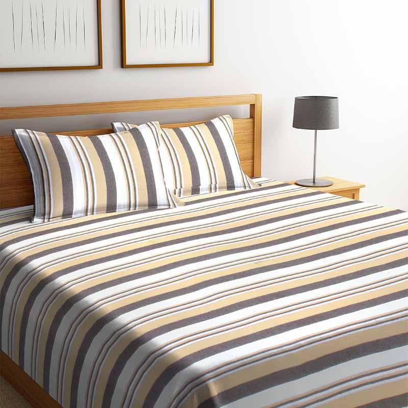 Buy Parallel Stroke Bedcover - Yellow/Grey Bedcovers from Vaaree