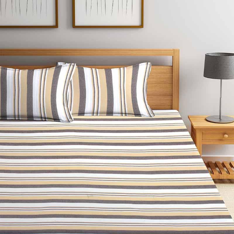 Buy Parallel Stroke Bedcover - Yellow/Grey Bedcovers from Vaaree