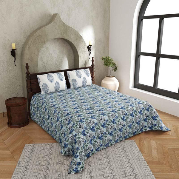 Buy Bedcovers - Phulkari Quilted Bedcover- Blue at Vaaree online