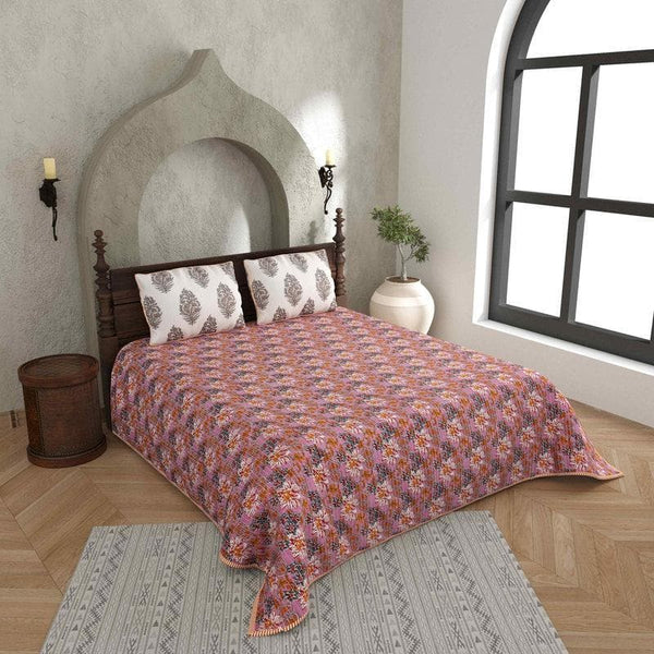 Buy Bedcovers - Phulkari Quilted Bedcover- Pink at Vaaree online