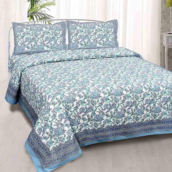 Bedsheets - Bahaara Jaipuri Bedsheet - Blue