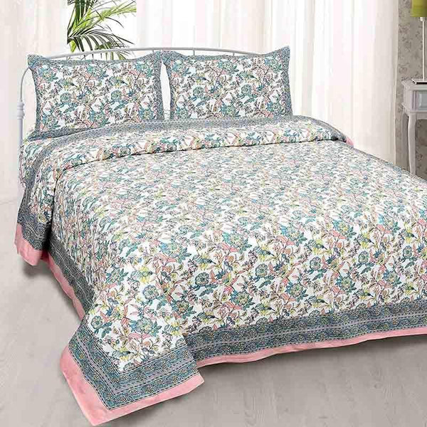 Bedsheets - Bahaara Jaipuri Bedsheet - Pink