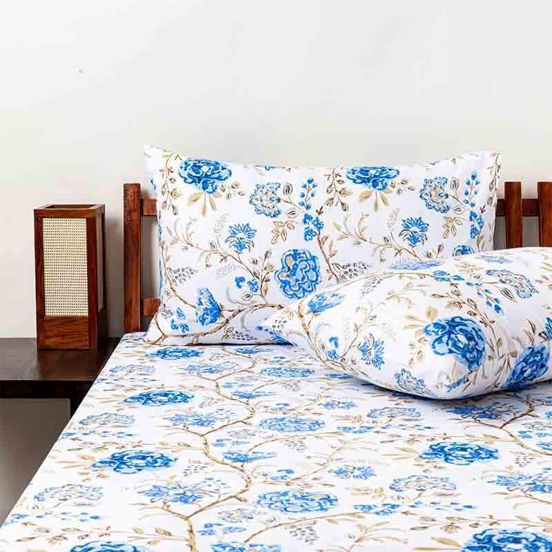 Buy Blossomed Crossways Bedsheet - Blue Bedsheets from Vaaree