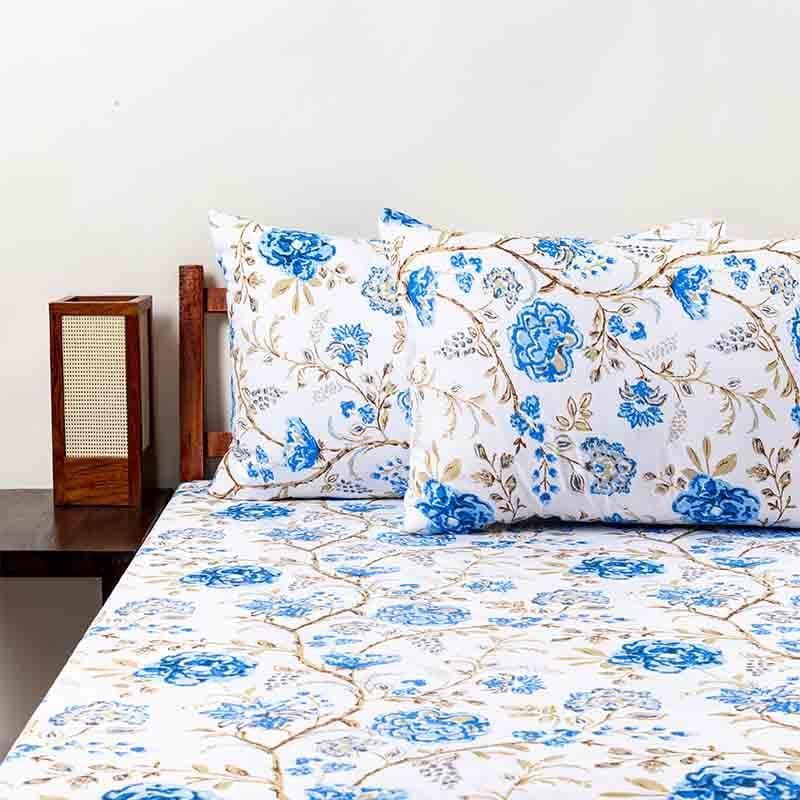 Buy Blossomed Crossways Bedsheet - Blue Bedsheets from Vaaree