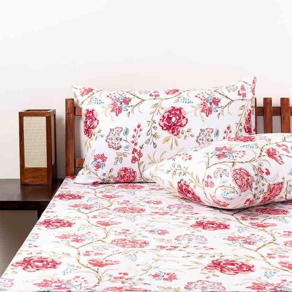 Bedsheets - Blossomed Crossways Bedsheet - Red