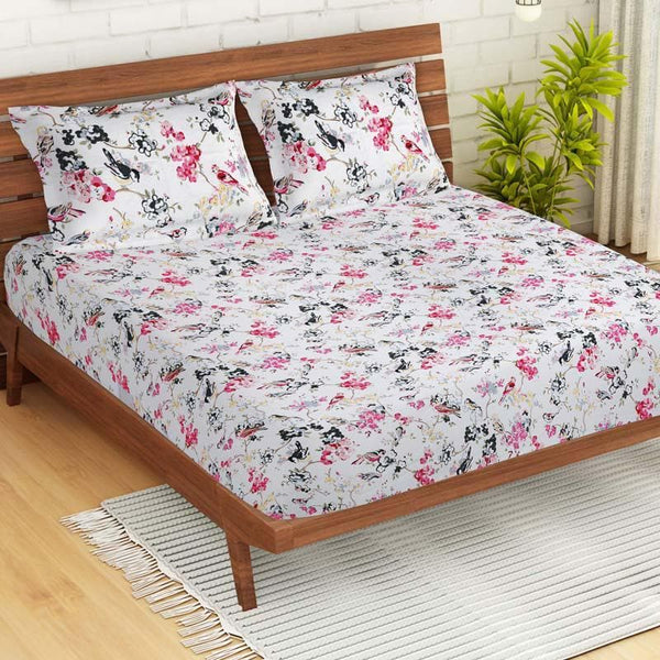 Bedsheets - Blossoming Buds Bedsheet - Pink & Grey