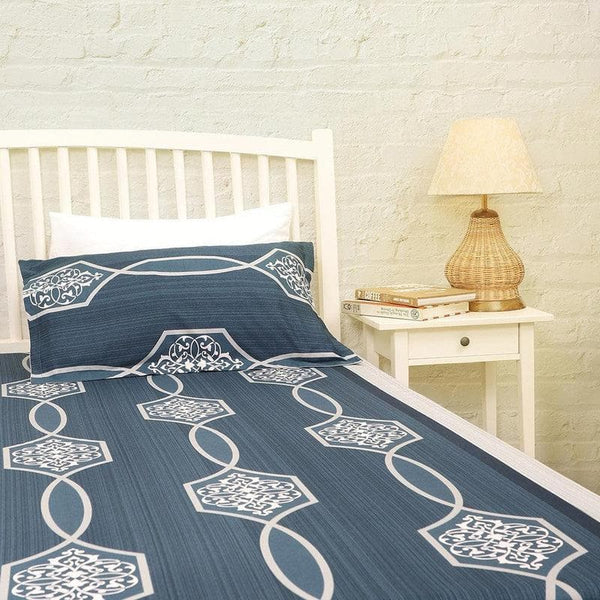 Bedsheets - Blue Indo-European Printed Bedsheet