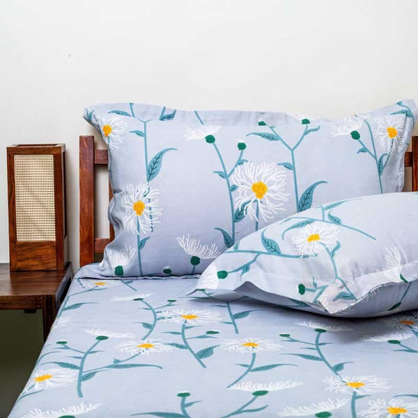 Bedsheets - Floral Eclipse Bedsheet - Blue