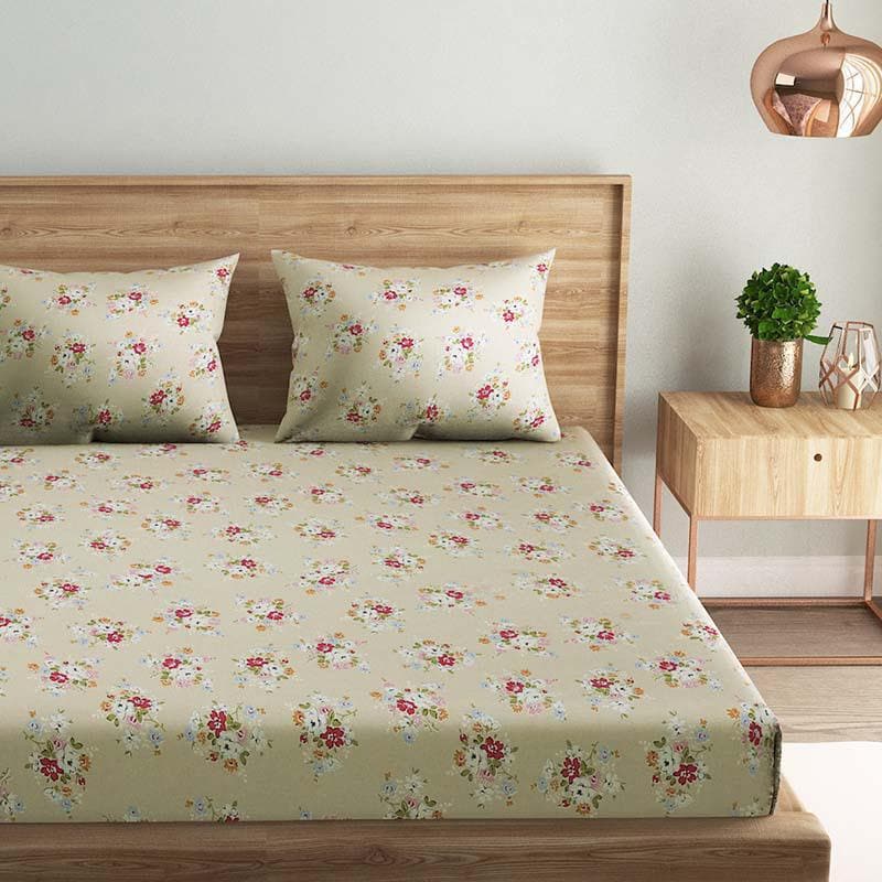 Buy Floral Fantasy Bedsheet- Beige Bedsheets from Vaaree