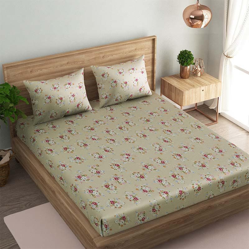 Buy Floral Fantasy Bedsheet- Beige Bedsheets from Vaaree