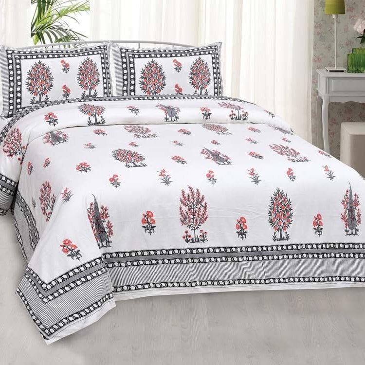 Buy Floral Temple Bedsheet- Orange Bedsheets from Vaaree