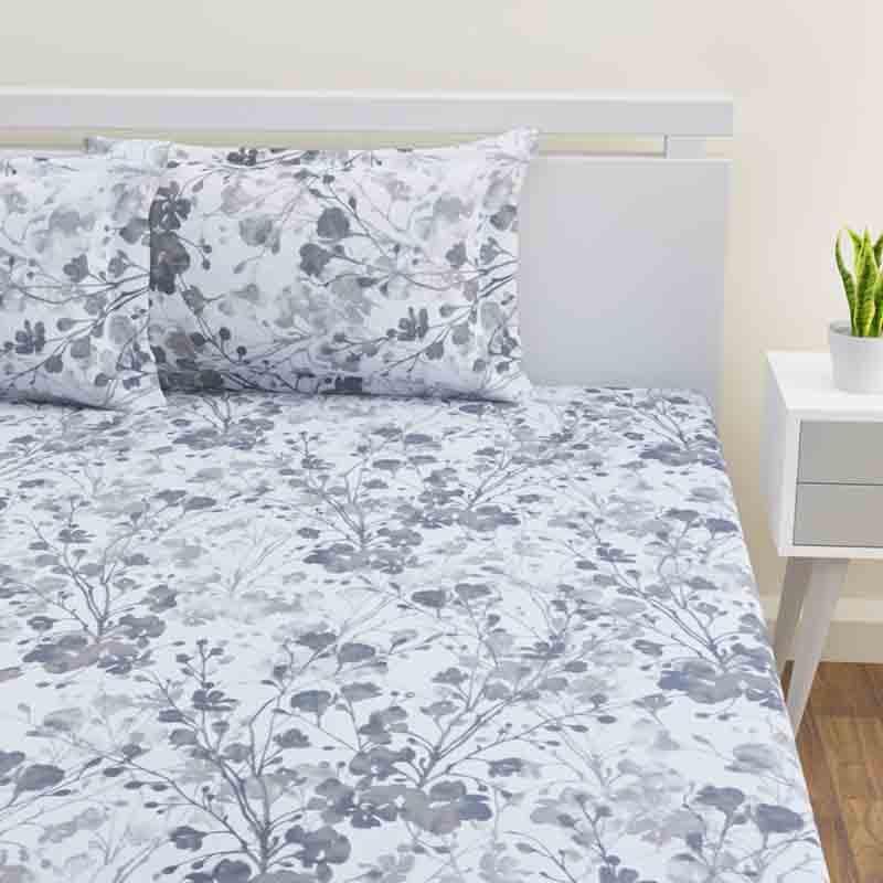 Buy Flowery Fiesta Bedsheet - Grey Bedsheets from Vaaree