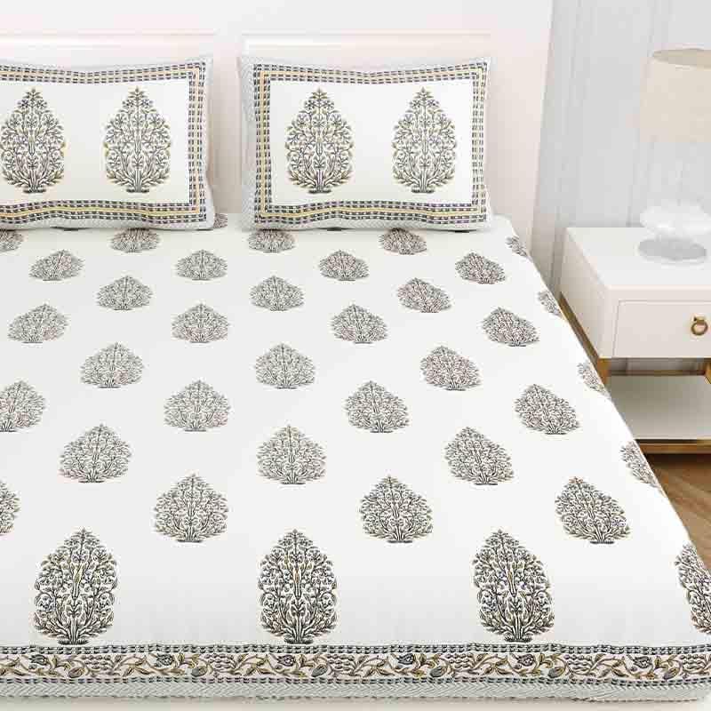 Buy Mughal Butidar Bedsheet - Grey Bedsheets from Vaaree