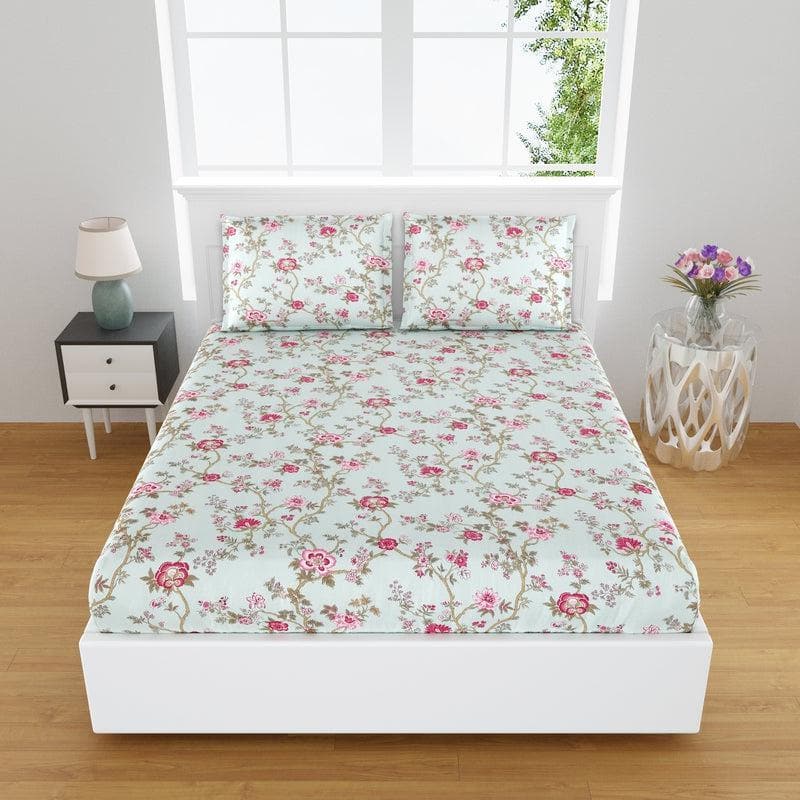 Buy Rain In Floral Bedsheet- Powder Blue Bedsheets from Vaaree