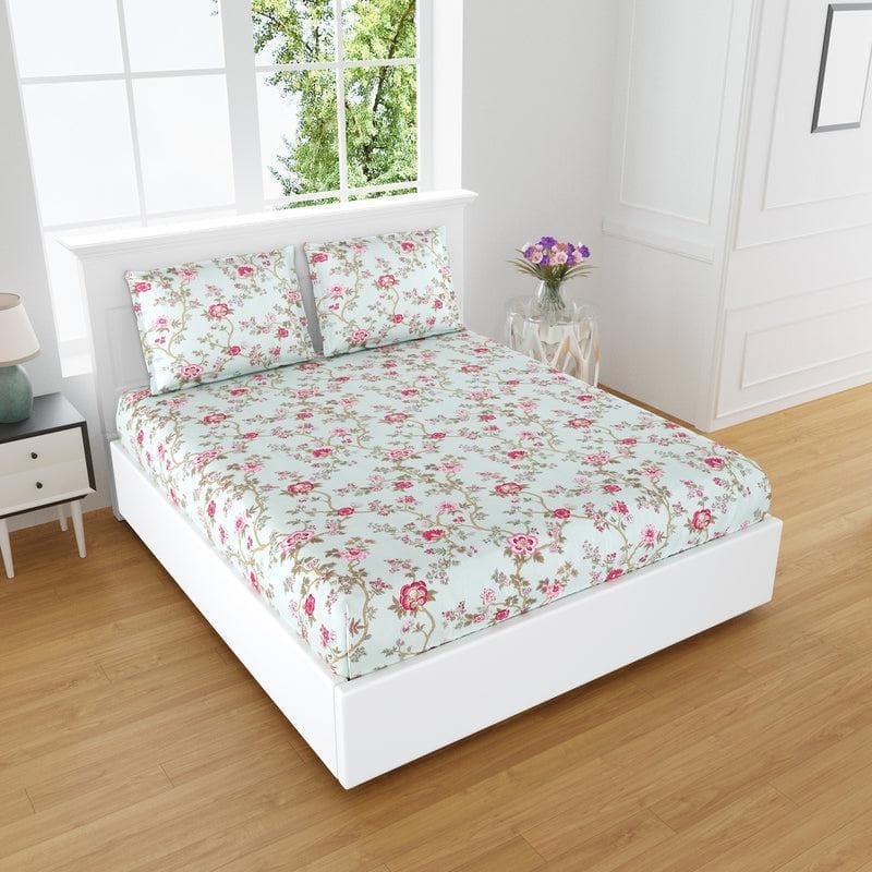 Buy Rain In Floral Bedsheet- Powder Blue Bedsheets from Vaaree