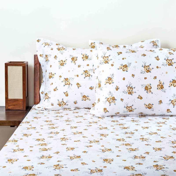 Buy Scattered Blooms Bedsheet - Mustard Bedsheets from Vaaree