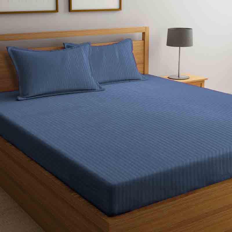 Buy Striped Wonder Bedsheet - Dark Blue Bedsheets from Vaaree