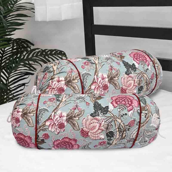 Buy Begonias Bolster Cover - Set Of Two - Grey Bolster Covers from Vaaree